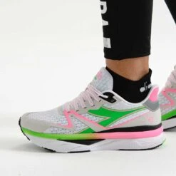 Diadora Women's Atomo V7000 Running Shoe - White/Green Fluo/Pink Fluo -Shoe Discount Store 101.179068 D0250 CV