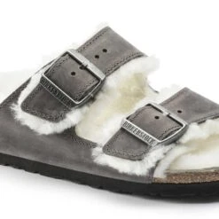 Birkenstock Arizona Shearling Sandals - Iron Natural- Medium/Narrow -Shoe Discount Store 1021067 detail 1