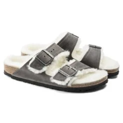 Birkenstock Arizona Shearling Sandals - Iron Natural- Medium/Narrow -Shoe Discount Store 1021067 pair
