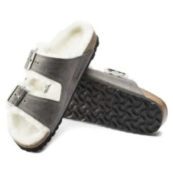 Birkenstock Arizona Shearling Sandals - Iron Natural- Medium/Narrow -Shoe Discount Store 1021067 sole