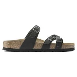 Birkenstock Women's Franca Oiled Leather Sandals- Black- Regular/Wide -Shoe Discount Store 1021203 side