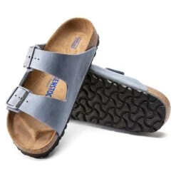 Birkenstock Arizona SFB Oil Leather Sandal - Dusty Blue - Regular/Wide -Shoe Discount Store 1022477 sole