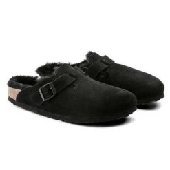 Birkenstock Boston Shearling Black Suede Leather- Regular/Wide -Shoe Discount Store 259883 pair 1