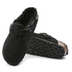 Birkenstock Boston Shearling Black Suede Leather- Regular/Wide -Shoe Discount Store 259883 sole 1