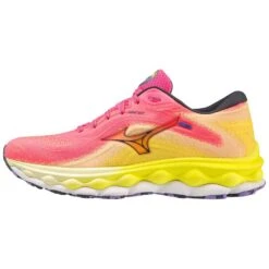 Mizuno Women's Wave Sky 7 Running Shoe - High/Vis Pink/Ombre Blue - Regular (B) -Shoe Discount Store 411413 1VRE