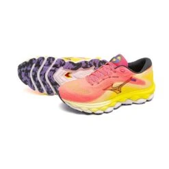 Mizuno Women's Wave Sky 7 Running Shoe - High/Vis Pink/Ombre Blue - Regular (B) -Shoe Discount Store 411413 1VRE 11